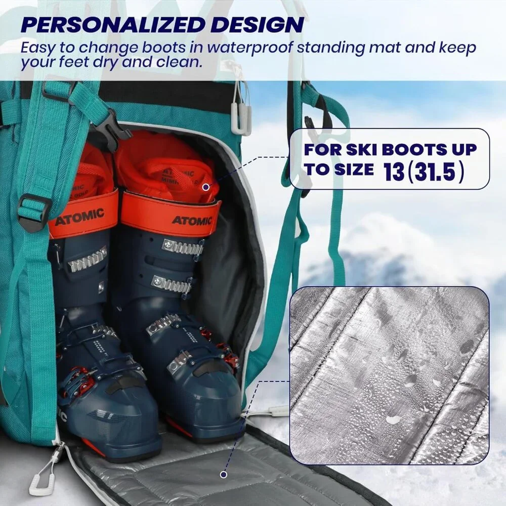 Boot Bag Large 55L Ski Boot Bag Backpack 1680D Nylon Waterproof Ski Bag